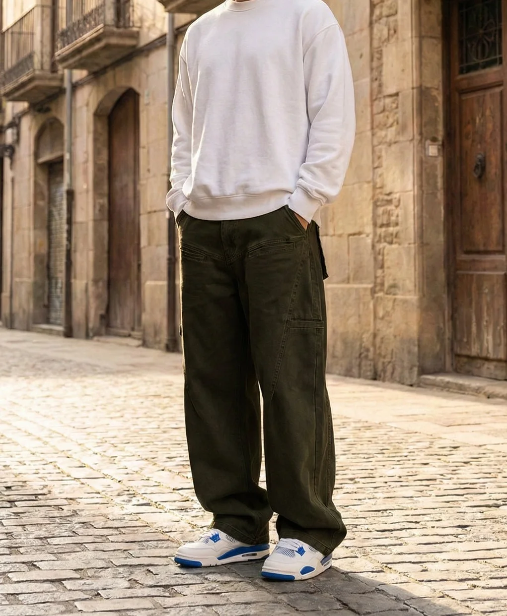 Olive 8 Pocket Woven Baggy Fit Exclusive Cargo Pant
