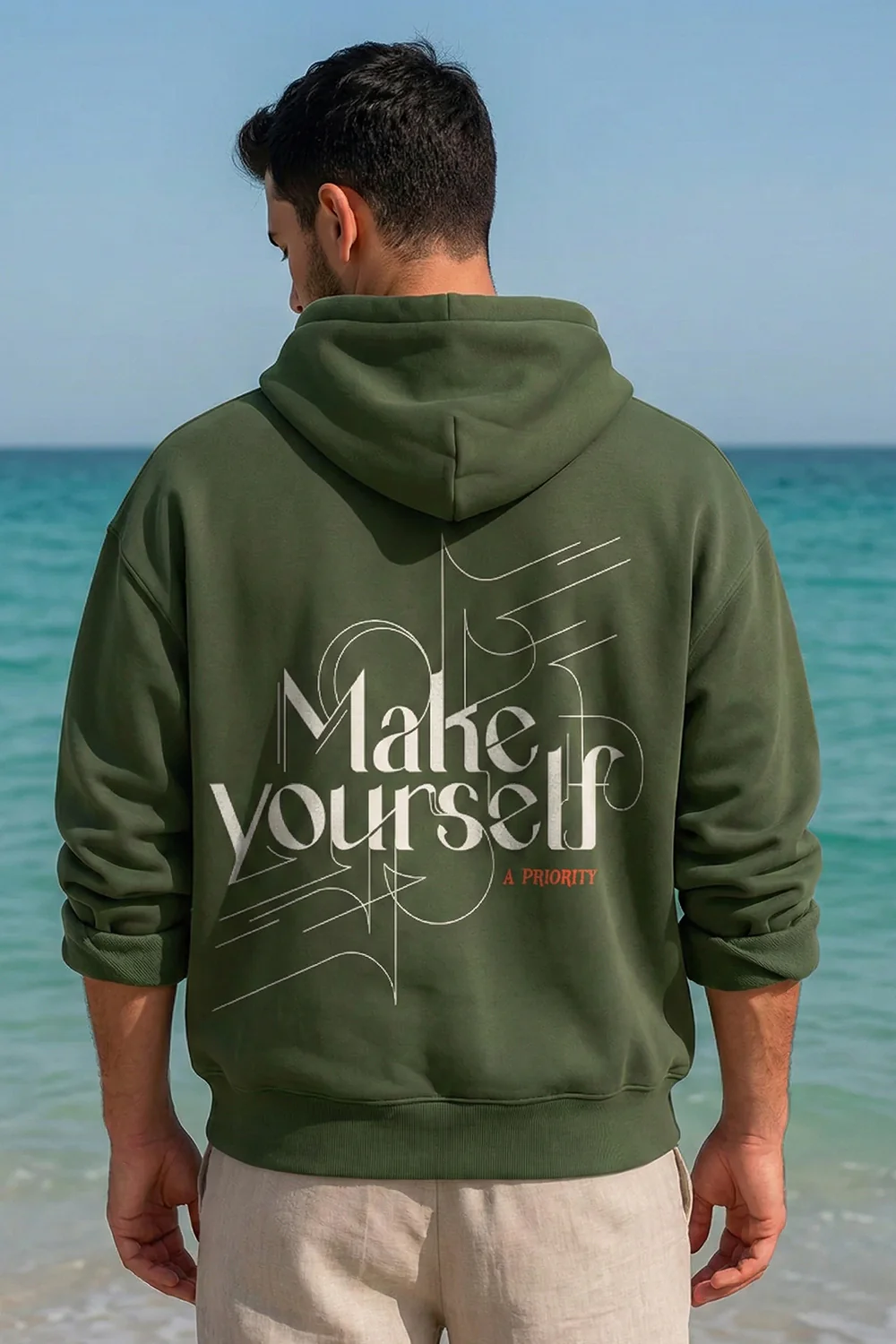 Men's "Make Yourself A Priority" Olive Oversized Hoodie