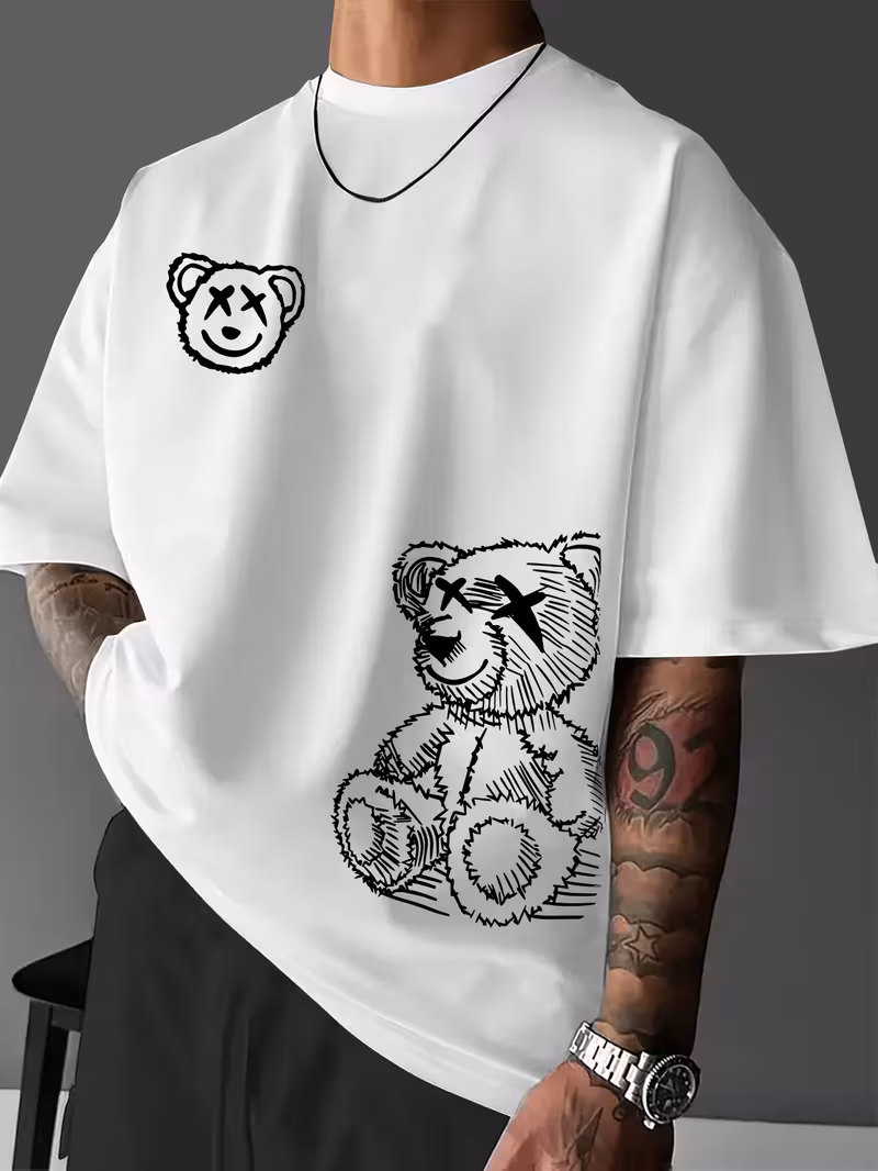 Men's Sketch Bear Sketch Black Oversized Tee