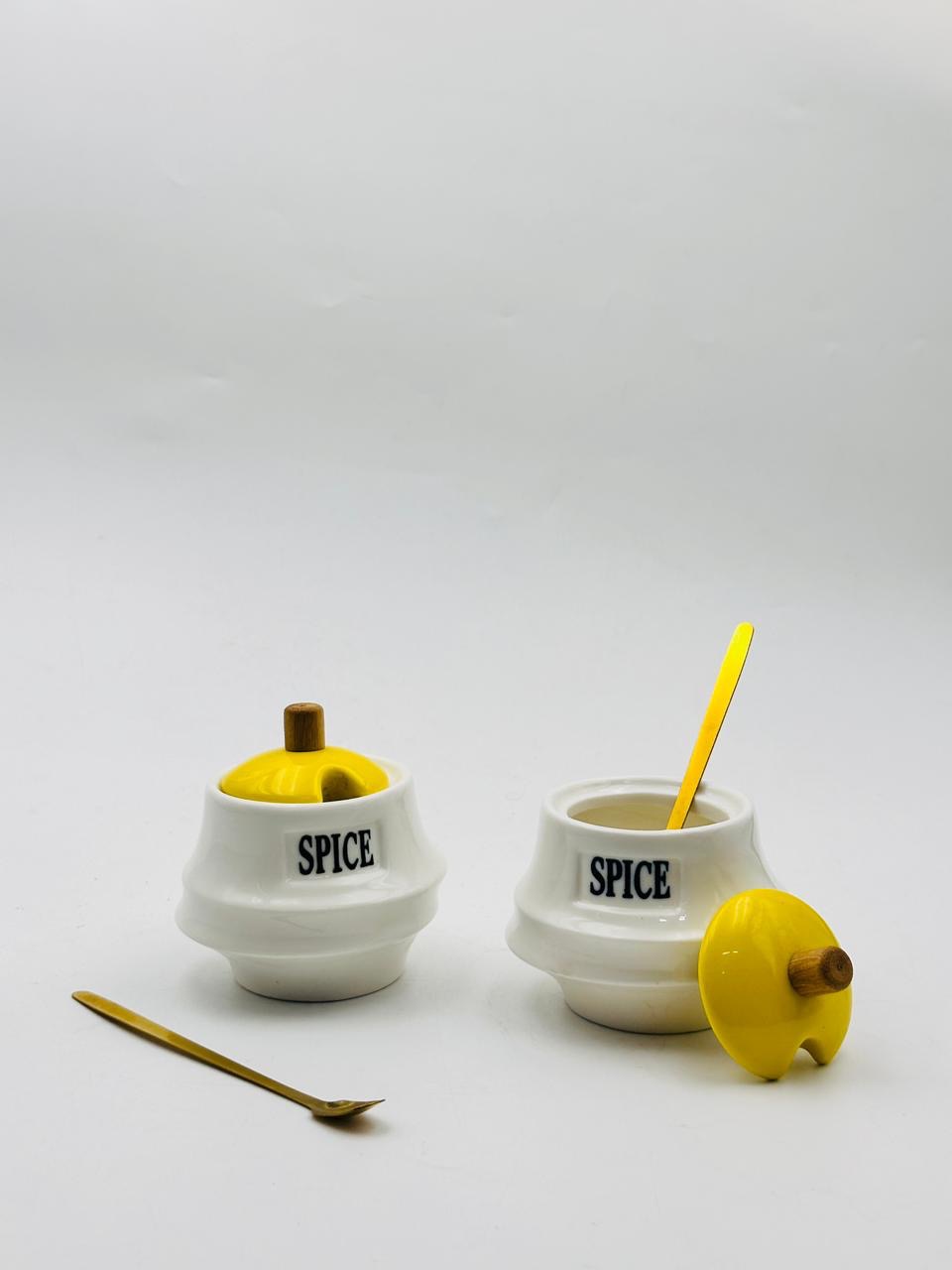 Ceramic Spice Jar with Lid & Spoon – Kitchen Storage Container