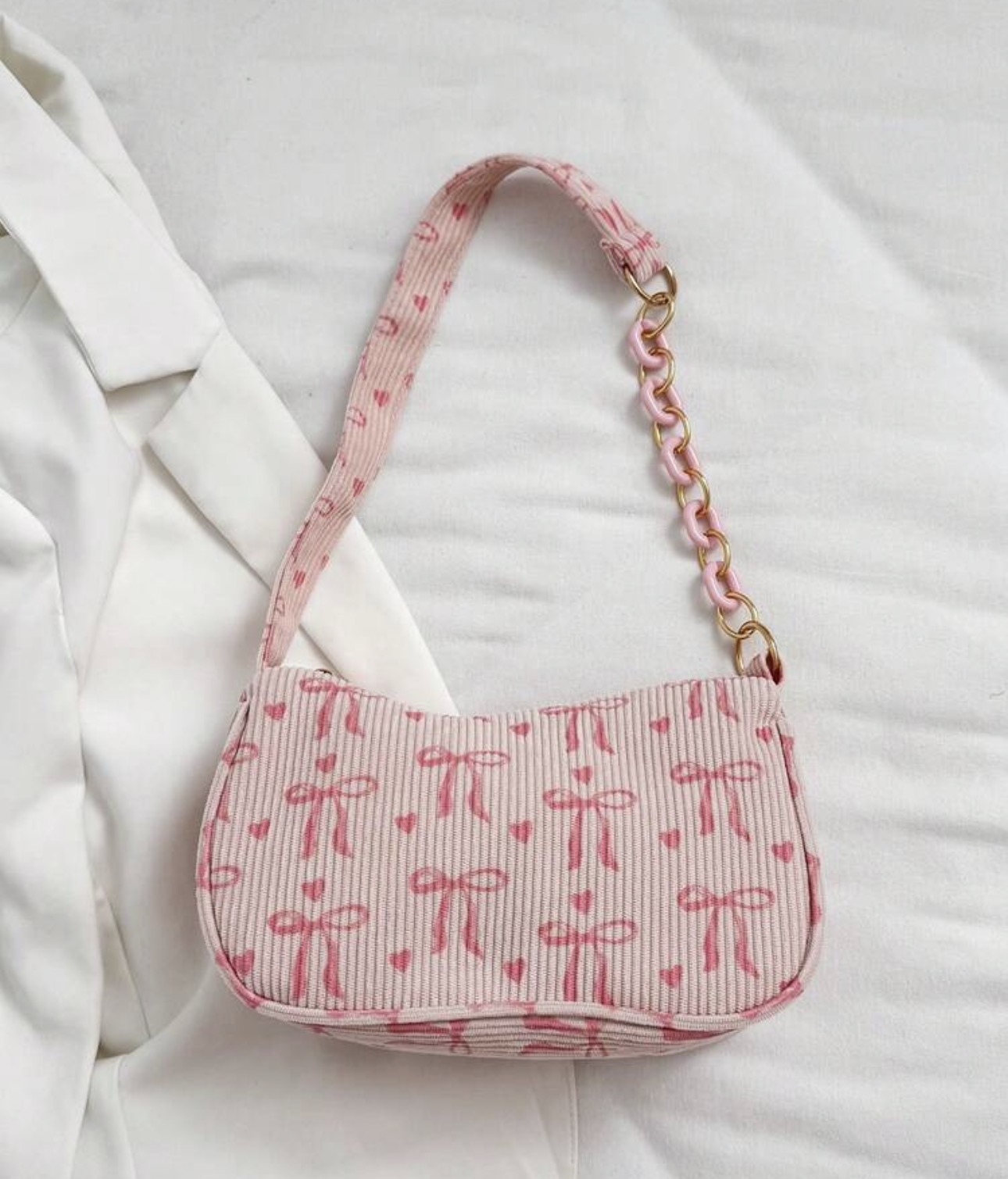 Ladies' Cute Small Handbag with Bow Print, Practical Large Capacity Storage Bag
