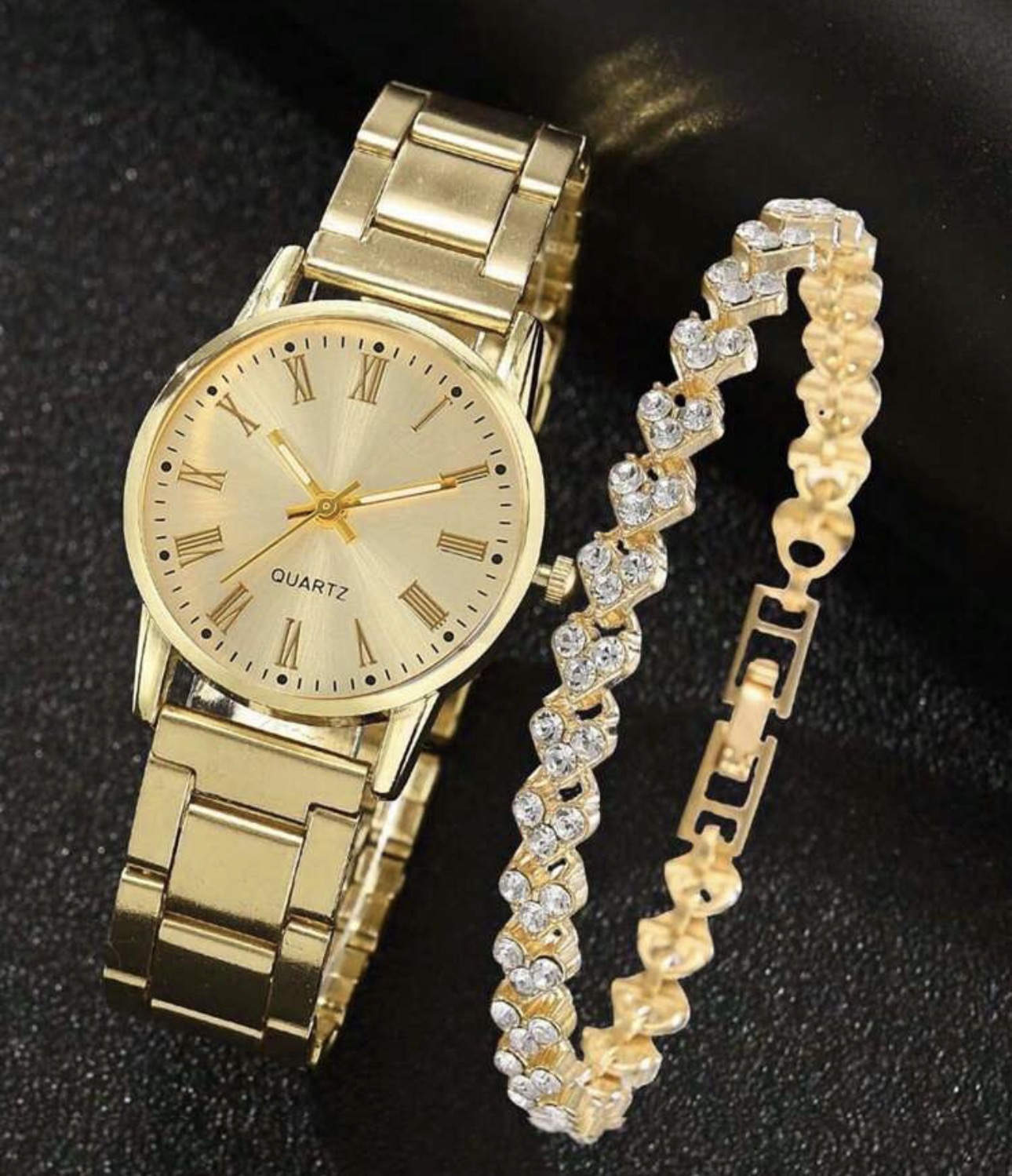 Ladies Gold Color Quartz Wrist watch and Bracelet Set.Quartz watch